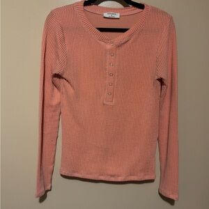 Zenana Outfitters Peach Ribbed Henley Top